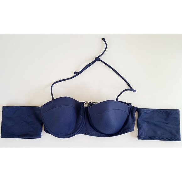 Yandy Navy Blue Bandeau Bikini Top With Halter Strap & Lace-Up Back - Picture 1 of 13